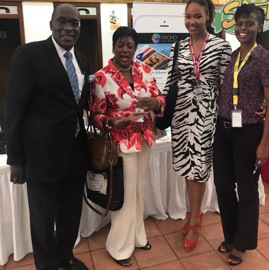 Left to right... Senator the Honourable Ruel Reid, CD, Jacqueline Knight-Campbell, Gina Hargitay, Ms. Jamaica World 2013 and Nicole Williams, Promo Caribbean representatives